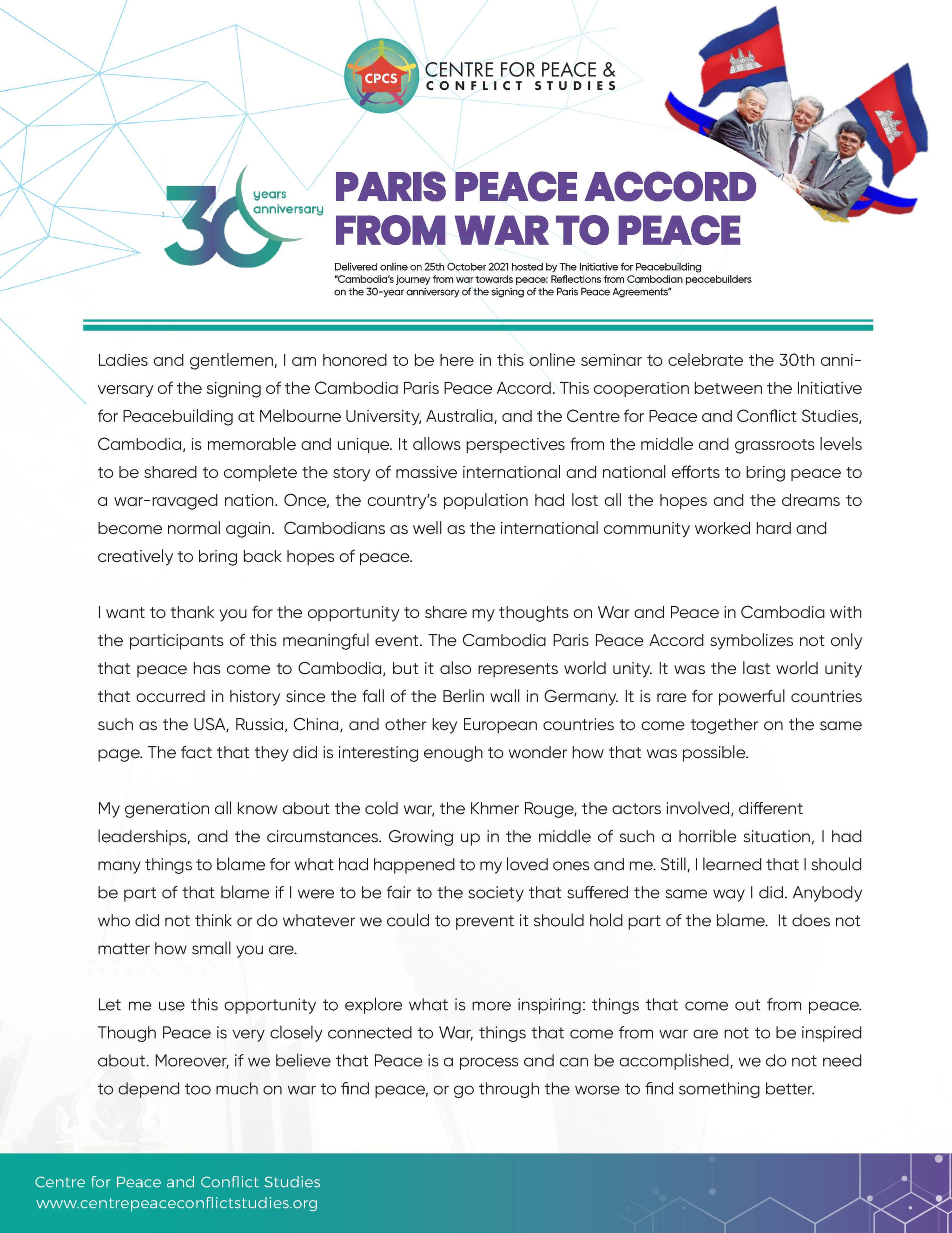 Centre For Peace & Conflict Studies » Paris Peace Accord from War to Peace